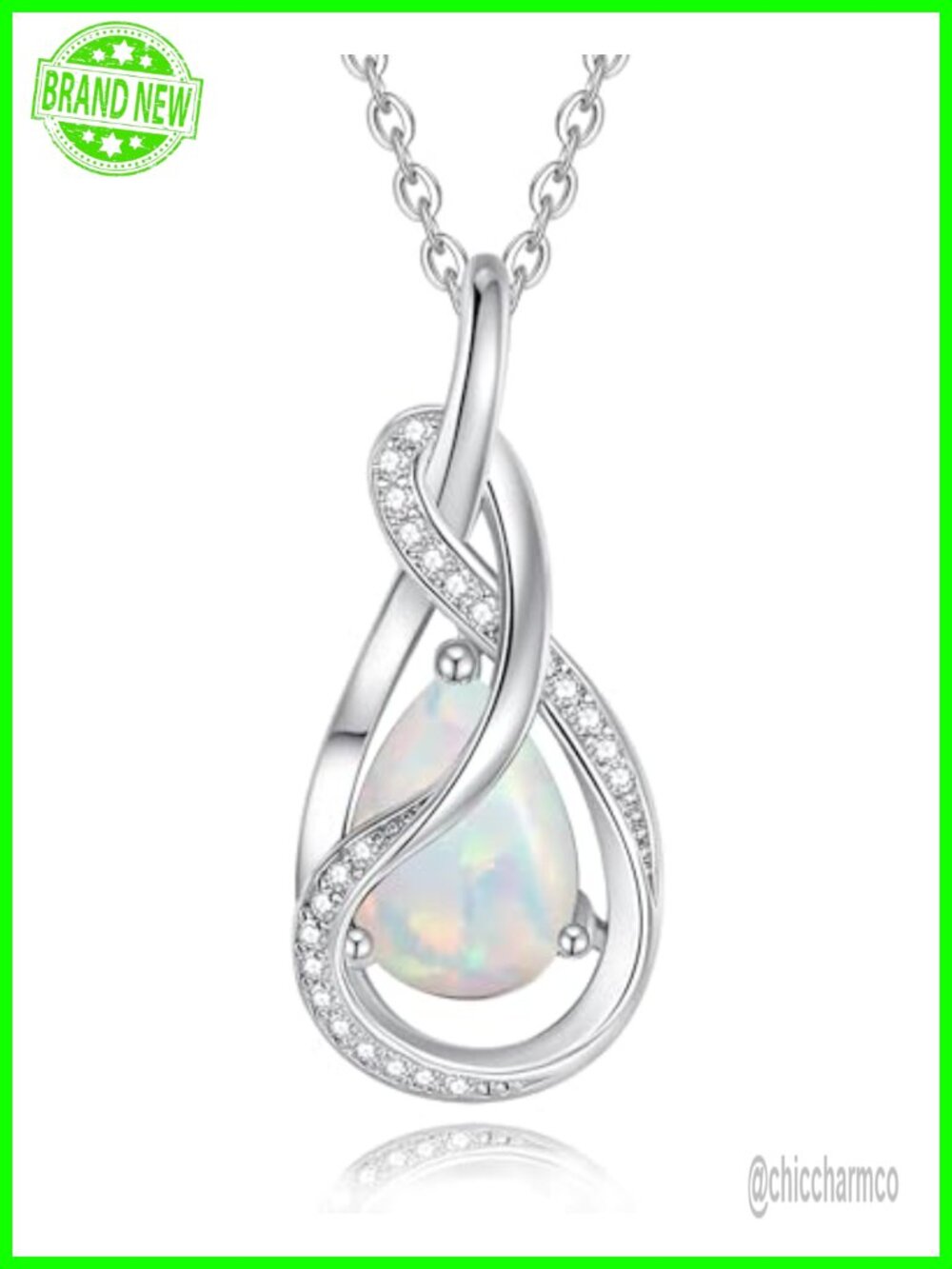 Sterling Silver Birthstone Necklace Ribbon Pendant Created Opal Cubic Zirconia